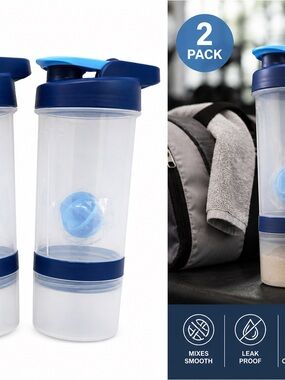Blue Protein Shaker Bottle with Mixer Ball - 2 Pack
